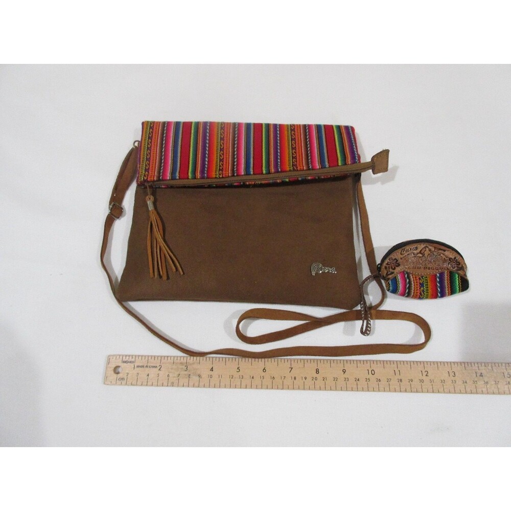 Peru Handbag,Coin Purse & Keychain Lot Leather & Tapestry New Crossbody Colorful